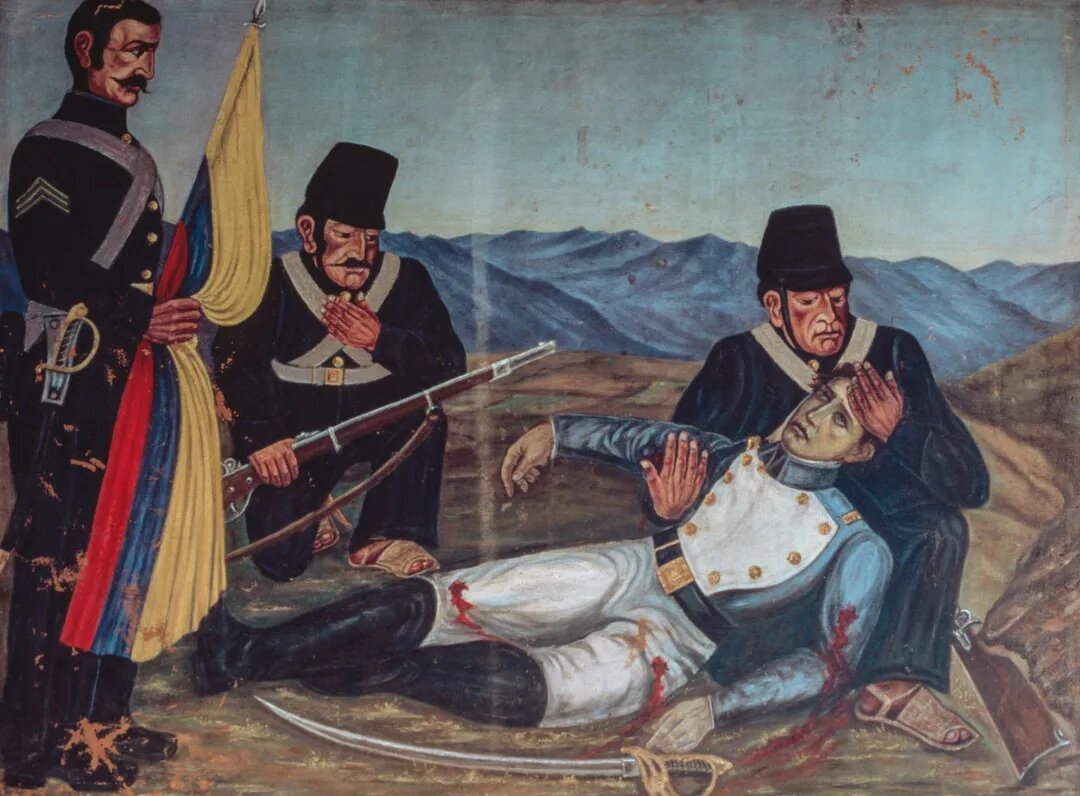 Pintura de la muerte del teniente Abdón Calderón, héroe de la batalla de Pichincha